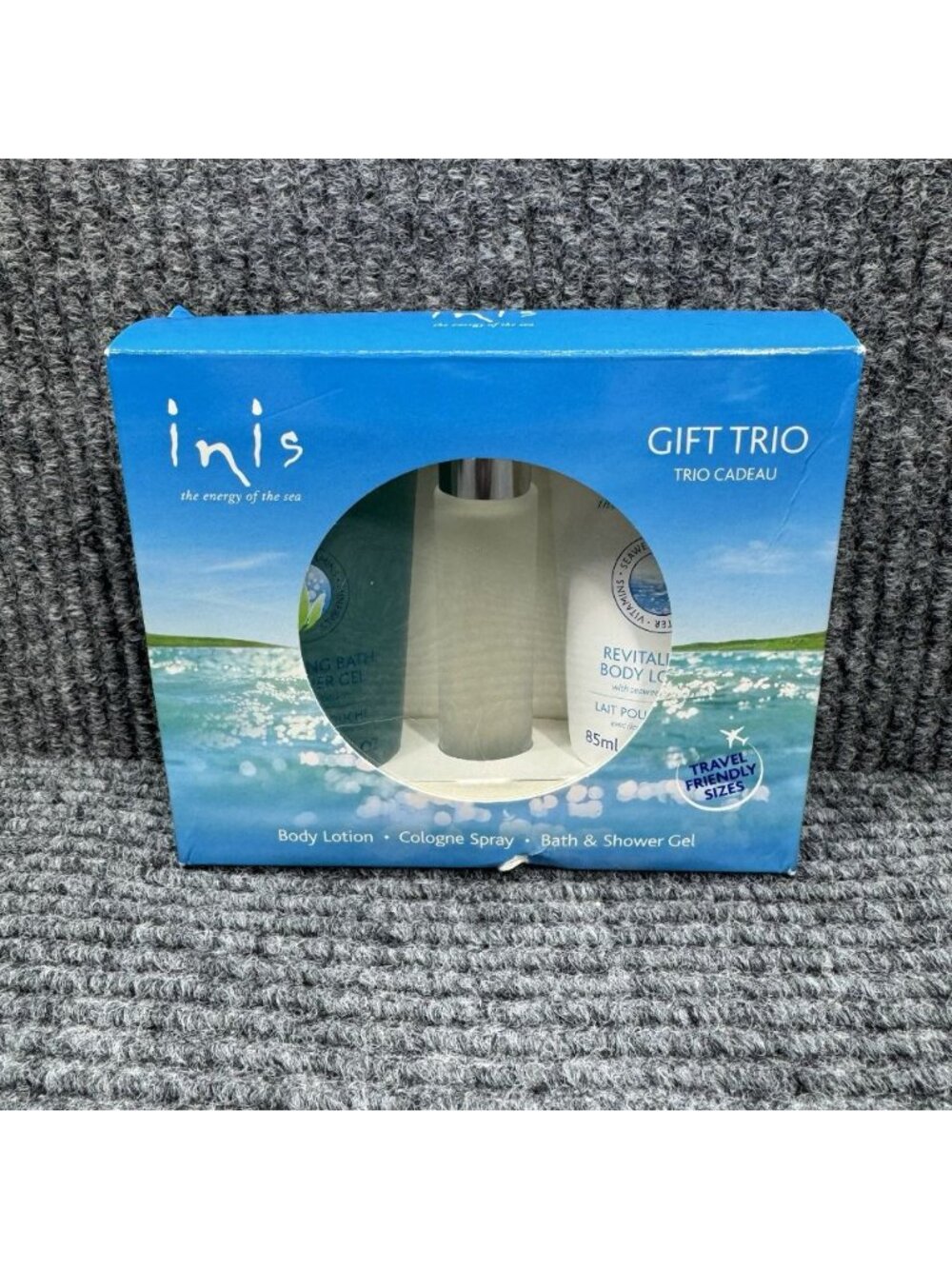 Inis Energy of the Sea Gift Trio Cologne Lotion Shower Gel Travel Set Size NEW